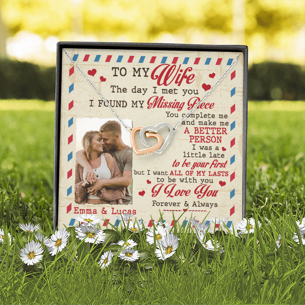 Custom Photo To My Wife The Day I Met You I Found My Missing Piece Personalized Interlocking Hearts Necklace