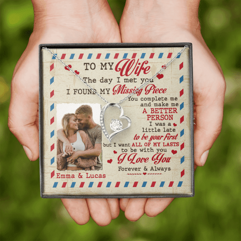 Custom Photo To My Wife The Day I Met You I Found My Missing Piece Personalized Forever Love Heart Necklace