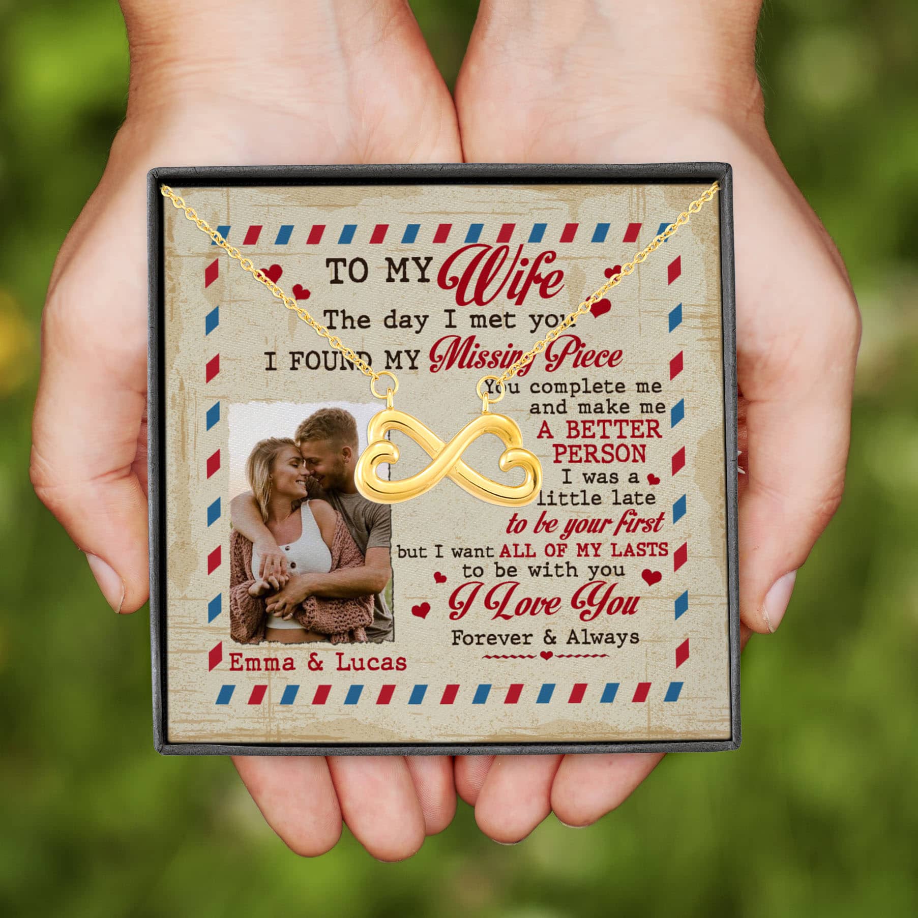 26 HG. To My Wife Photo Necklace-sample design Infinity Heart Necklace (Gold)