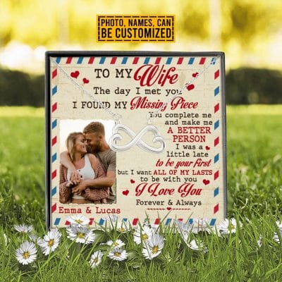 Alternative view of Custom Photo To My Wife The Day I Met You I Found My Missing Piece Personalized Infinity Heart Necklace