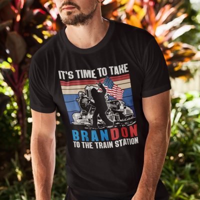 Alternative view of It's Time To Take Brandon To The Train Station Funny Bigfoot T-Shirt - Funny Biden Shirt