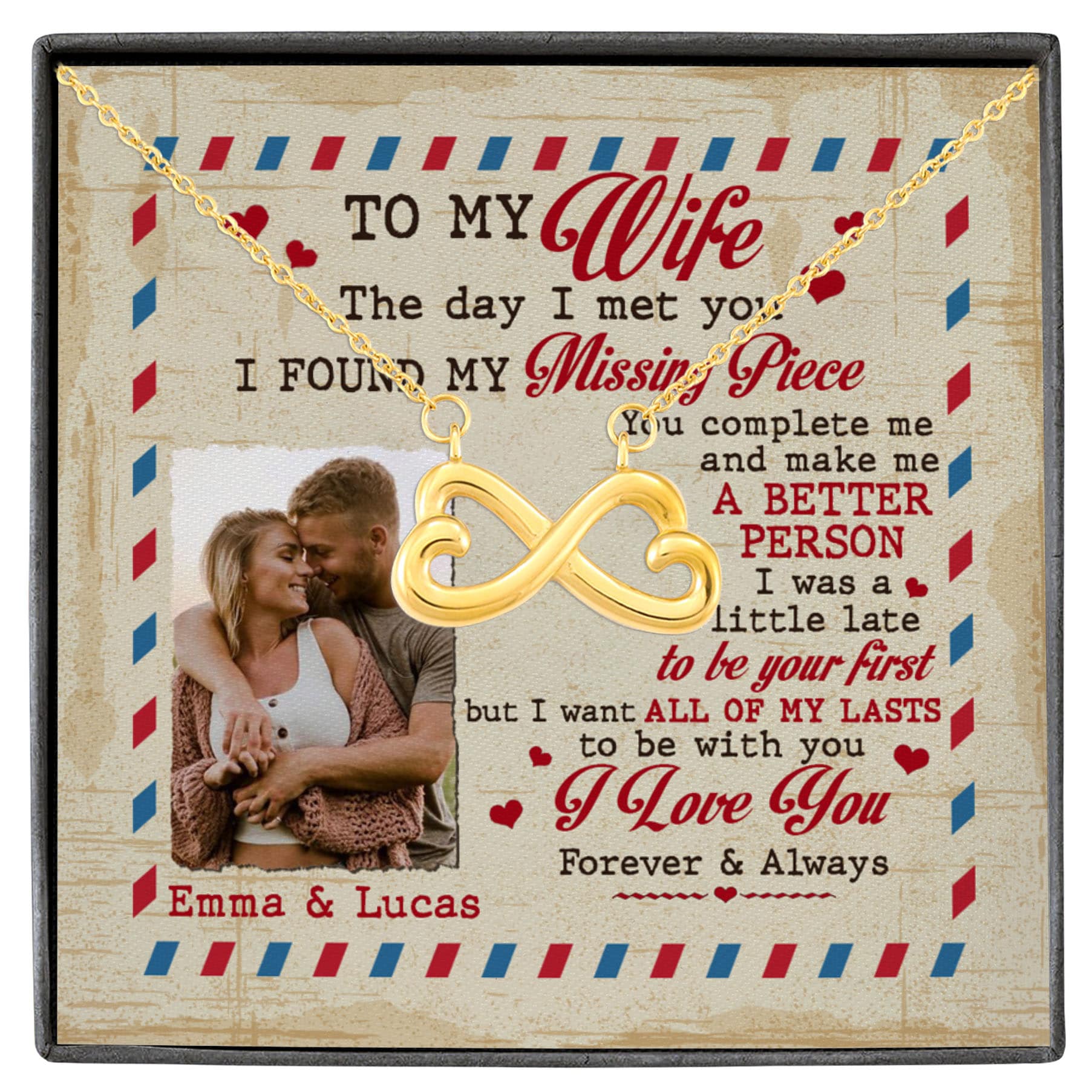 26 HG. To My Wife Photo Necklace-sample design Infinity Heart Necklace White (Gold)