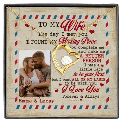 Custom Photo To My Wife The Day I Met You I Found My Missing Piece Personalized Forever Love Heart Necklace