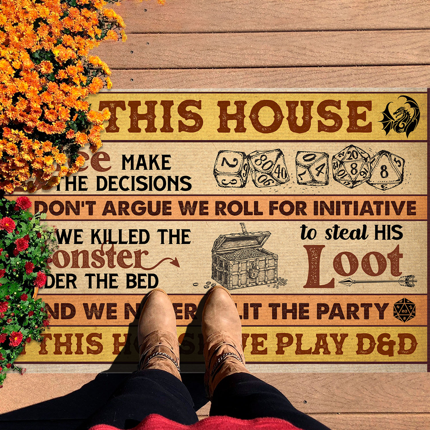 3VT. In This House Dice Make The Decision Doormat mockup 7