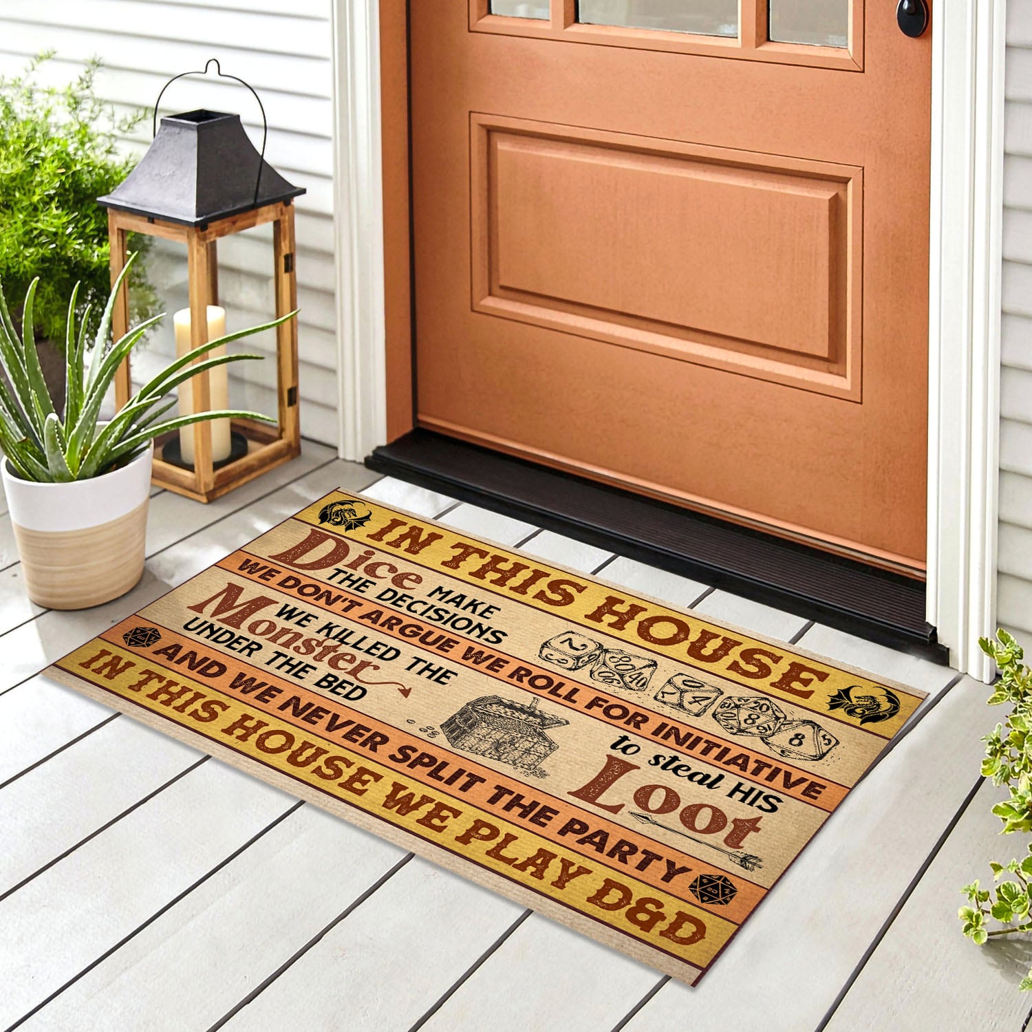 3VT. In This House Dice Make The Decision Doormat mockup 8