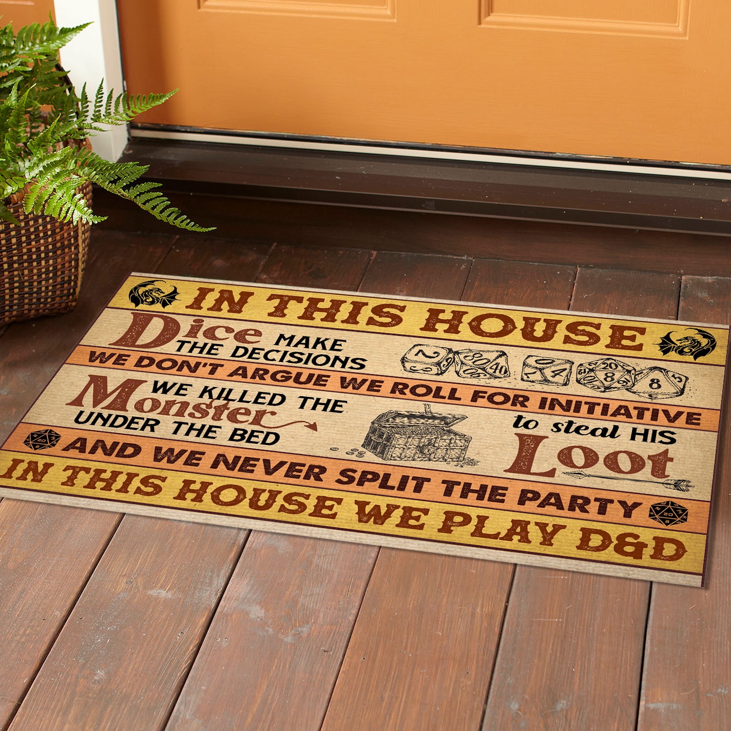 3VT. In This House Dice Make The Decision Doormat Mockup 1