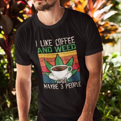Alternative view of I Like Coffee And Weed And Maybe 3 People Retro Vintage T-Shirt - V-Neck Shirt