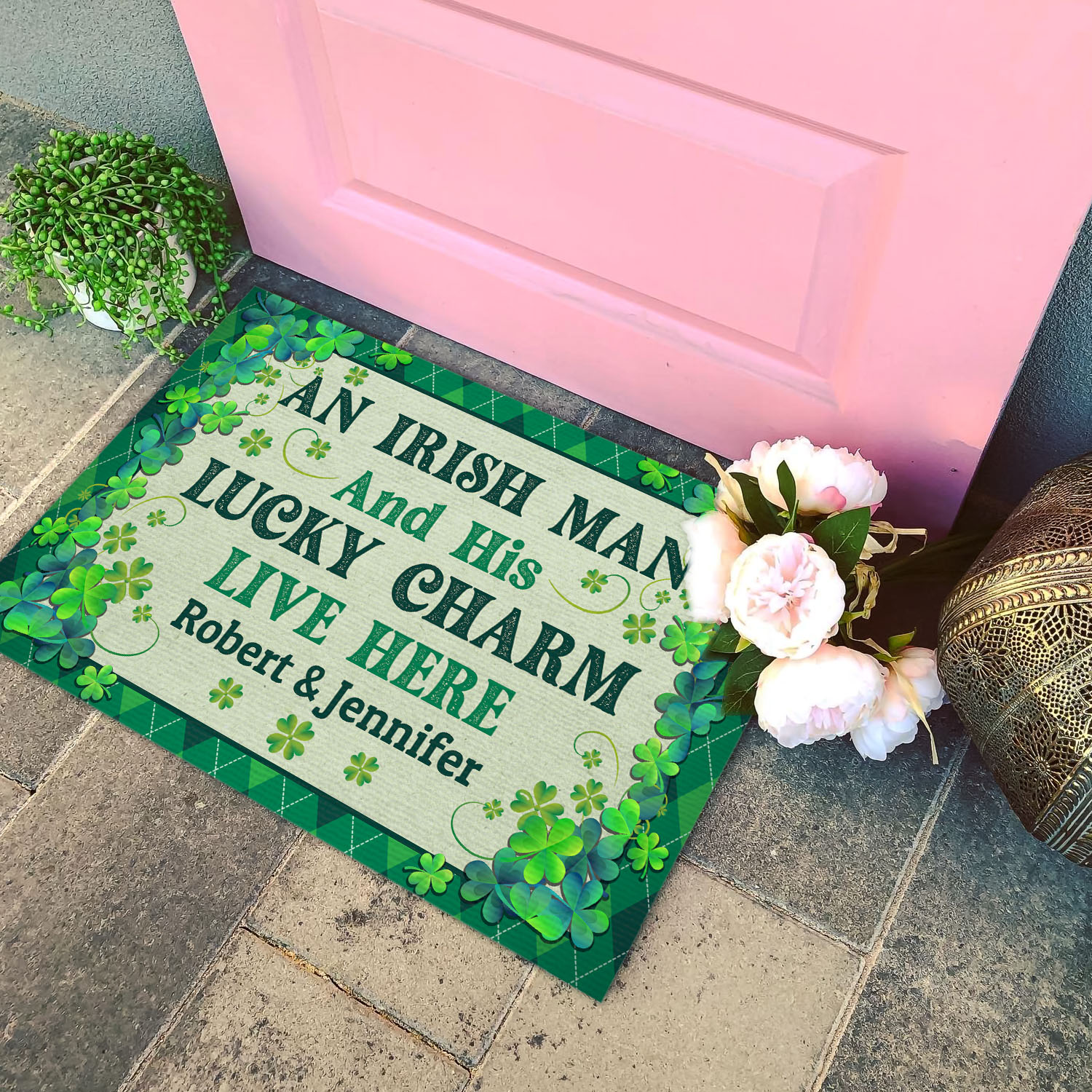 5VT. An Irish Man And His Lucky Charm (Sample Design) Doormat mockup 4