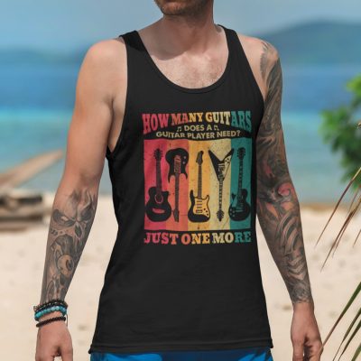 Alternative view of How Many Guitars Does A Guitar Player Need Just One More Retro Vintage Cotton Tank Top Tee - Ladies Racerback Tank