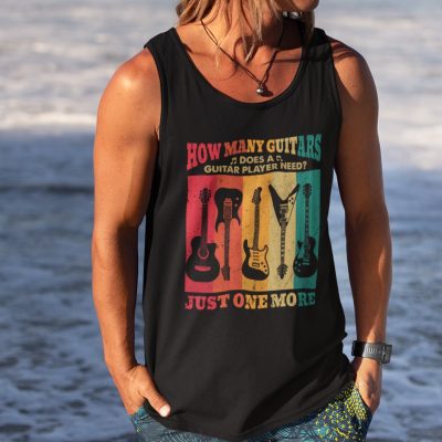 How Many Guitars Does A Guitar Player Need Just One More Retro Vintage Cotton Tank Top Tee - Ladies Racerback Tank