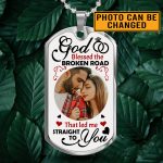 Custom Photo God Blessed The Broken Road Anniversary Dog Tag Pendant Necklace - Personalized Couple Necklace