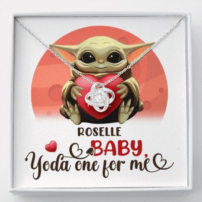 Personalized Baby Yoda One For Me Love Knot Necklace - Valentines Day Gifts For Her Girlfriend Wife - Love Knot Necklace