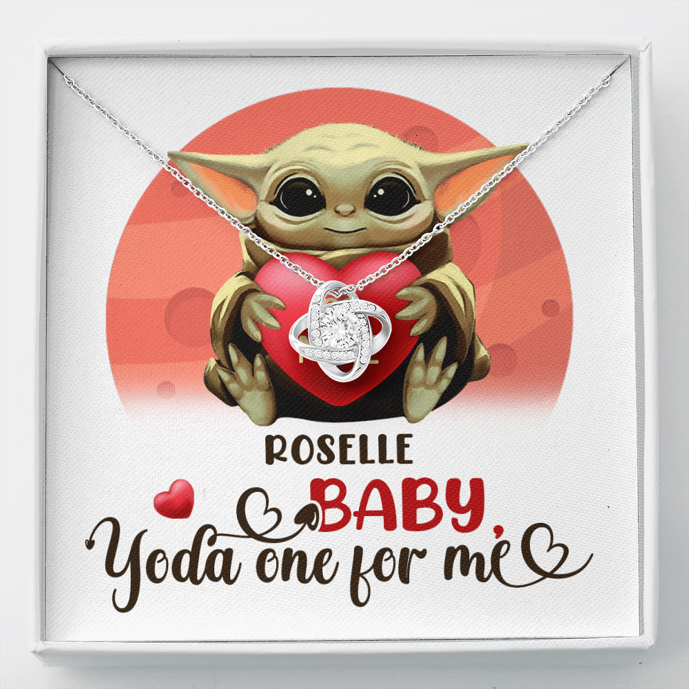 Personalized Baby Yoda One For Me Love Knot Necklace - Valentines Day Gifts For Her Girlfriend Wife - Love Knot Necklace