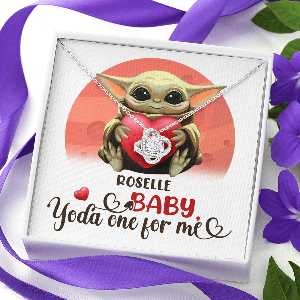 Personalized Baby Yoda One For Me Love Knot Necklace - Valentines Day Gifts For Her Girlfriend Wife