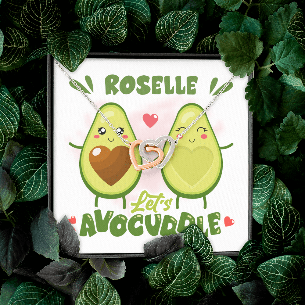 Personalized Let's Avocuddle Avocado Couple Girlfriend Wife Valentines Interlocking Hearts Pendant Necklace
