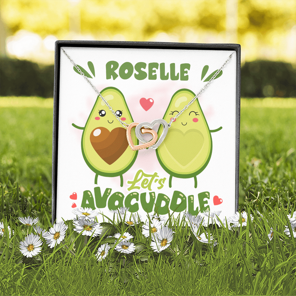 Personalized Let's Avocuddle Avocado Couple Girlfriend Wife Valentines Interlocking Hearts Pendant Necklace