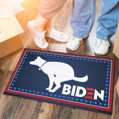 Alternative view of Dog Pooping On Biden Funny House Doormat - Outdoor Indoor Doormat
