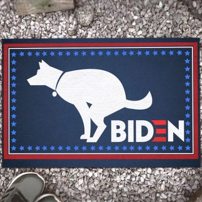 Dog Pooping On Biden Funny House Doormat - Outdoor Indoor Doormat