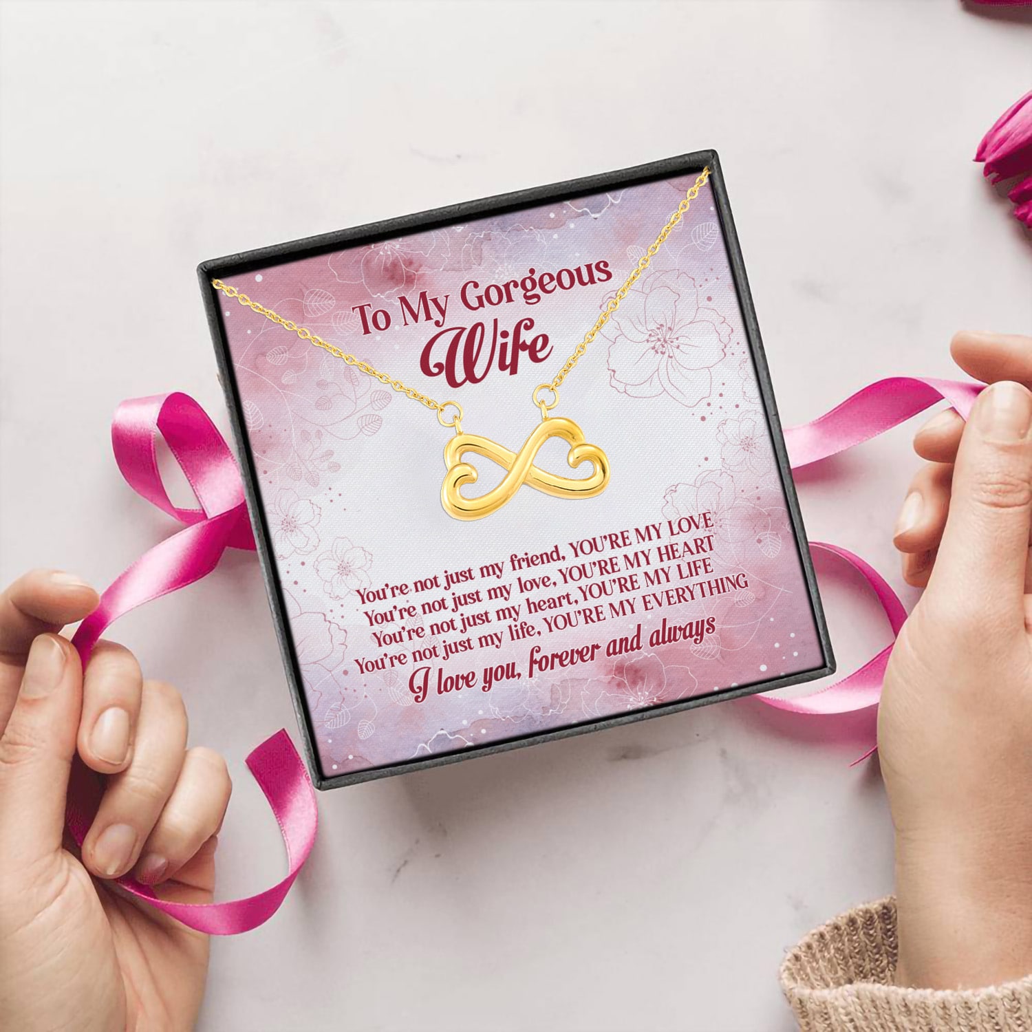 2VT. To My Gorgeous Wife Not Just My Friend Infinity Heart Necklace (Gold) 5