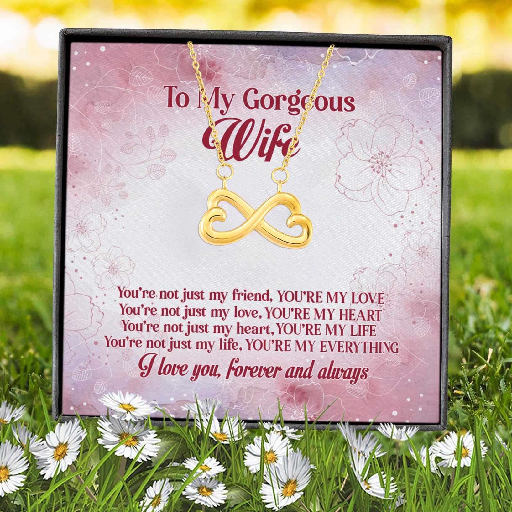 2VT. To My Gorgeous Wife Not Just My Friend Infinity Heart Necklace (Gold) 7