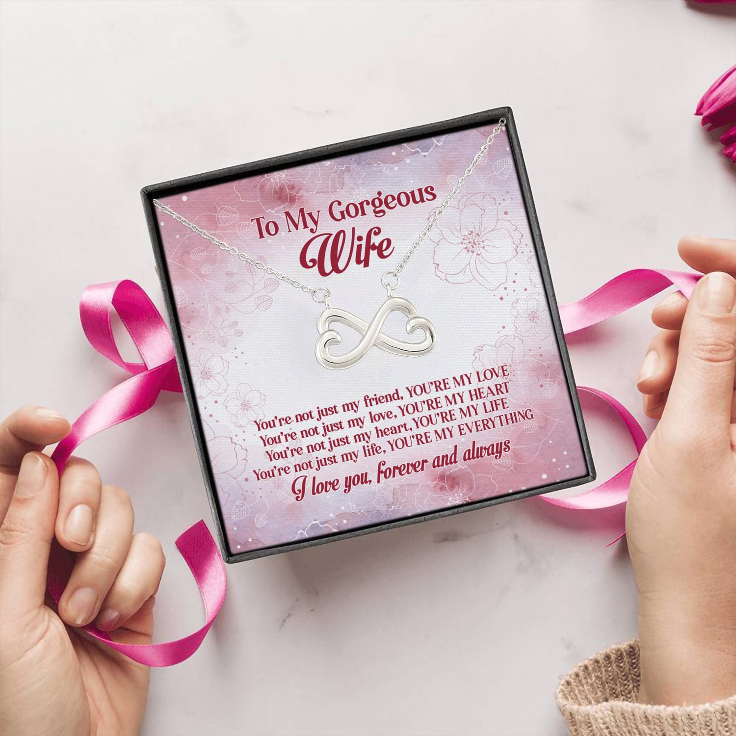 2VT. To My Gorgeous Wife Not Just My Friend Infinity Heart Necklace (Silver) 5