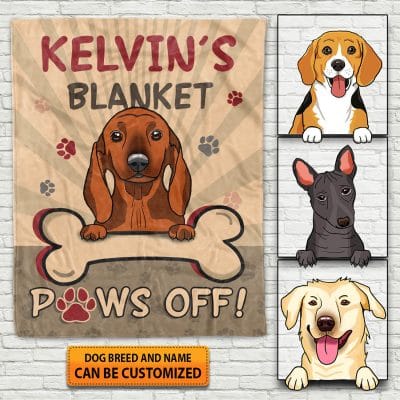 Paws Off It's My Blanket Personalized Dog Breed Fleece Blanket - Mink Sherpa Blanket - Funny Gifts For Dog Lover