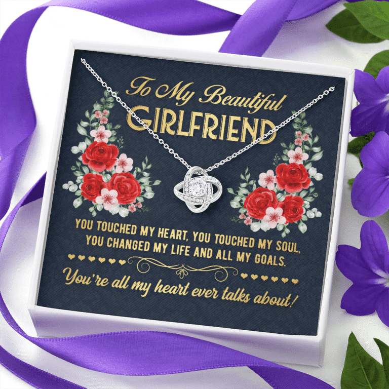 To My Beautiful Girlfriend You Touch My Heart You Touch My Soul Valentines Day Love Knot Necklace