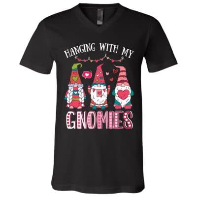 7Th. Hanging With My Gnomies (Valentine), Black, V-Neck T-Shirt
