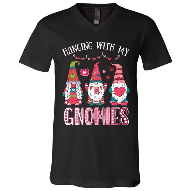 7Th. Hanging With My Gnomies (Valentine), Black, V-Neck T-Shirt