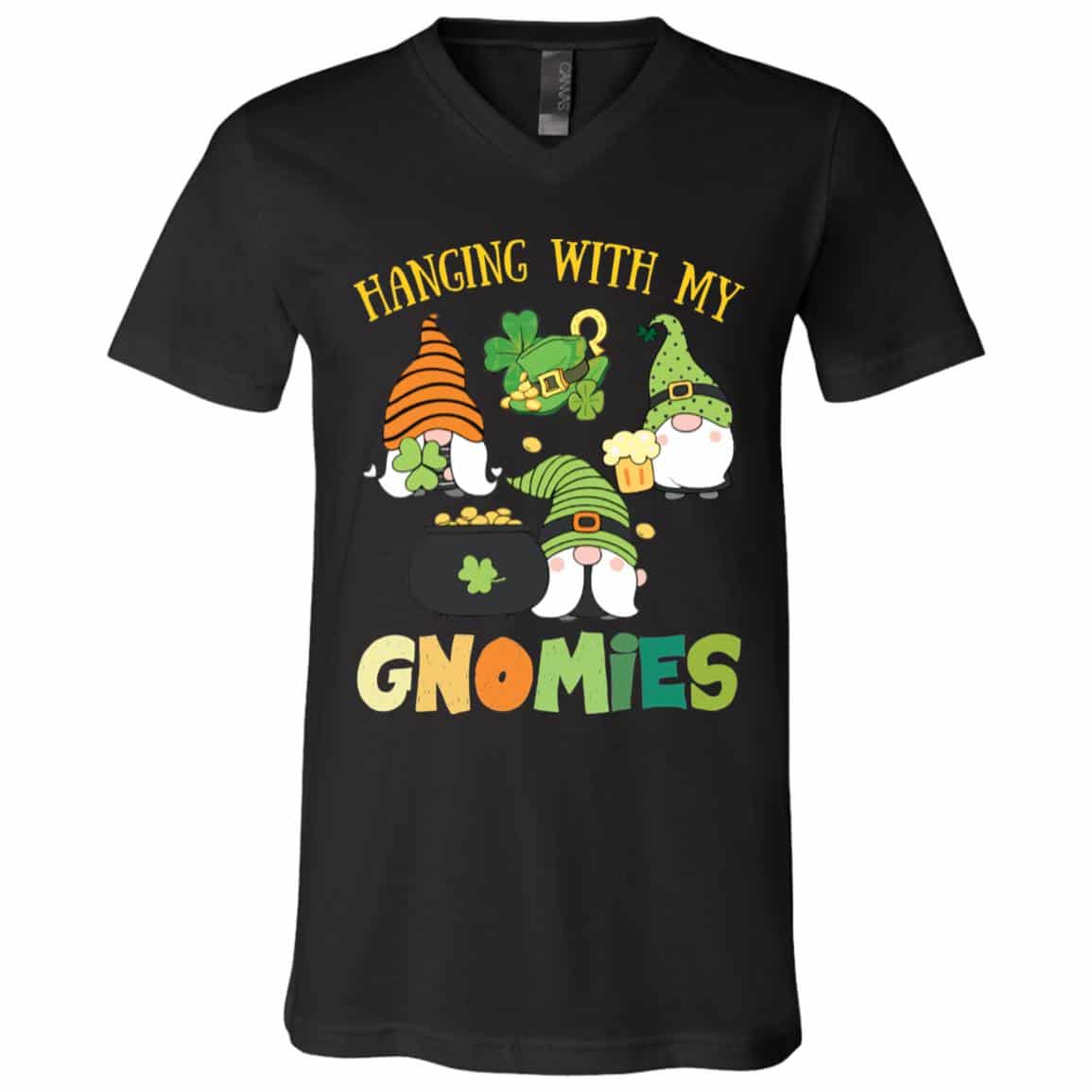 7Th. Hanging With My Gnomies (ST PATRICKS DAY ), Black, V-Neck T-Shirt