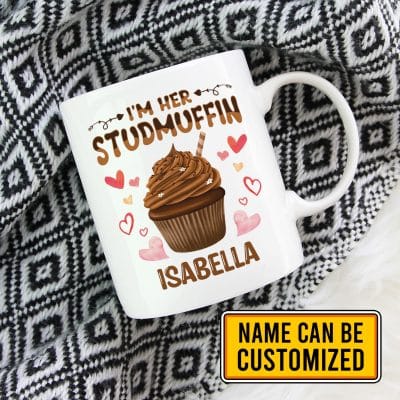 Alternative view of Funny Valentines Gifts Personalized I'm His Cupcake I'm Her Studmuffin Ceramic Coffee Mug - Beer Stein - Water Bottle