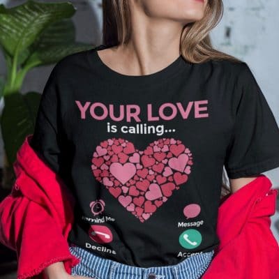 Alternative view of Valentines Day Your Love Is Calling Heart Funny T-Shirt - V-Neck Shirt