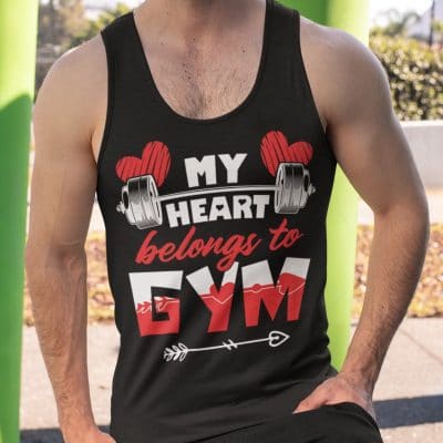 Alternative view of My Heart Belongs To Gym Cotton Tank Top Tee - Ladies Racerback Tank - Funny Valentine's Day Workout Tee