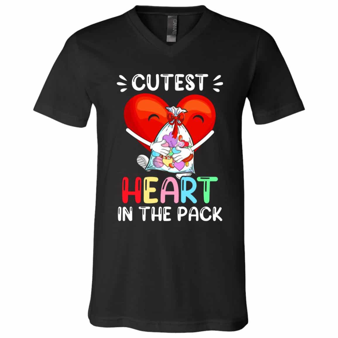 4Th. Cutest Heart In The Pack (5), Black, V-Neck T-Shirt