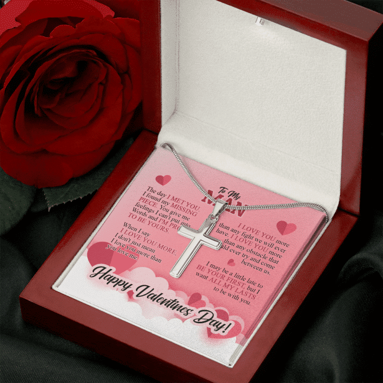 To My Man The Day I Met You I Found My Missing Piece Happy Valentines Day Artisan Crafted Cross Necklace