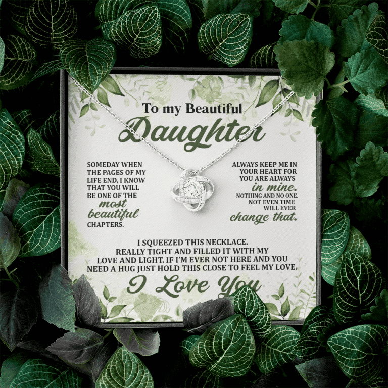 To My Beautiful Daughter Always Keep Me in Your Hearts Love Knot Pendant Necklace