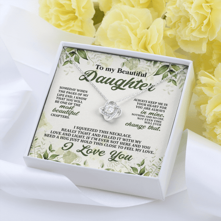 To My Beautiful Daughter Always Keep Me in Your Hearts Love Knot Pendant Necklace