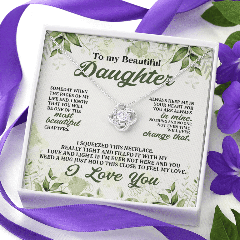 To My Beautiful Daughter Always Keep Me in Your Hearts Love Knot Pendant Necklace