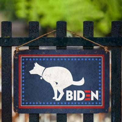 Alternative view of Dog Pooping On Biden Funny Decorative Metal Sign - Indoor Outdoor Decor