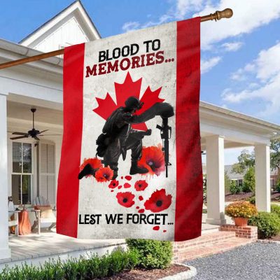 Canada Veteran Flag Blood To Memories Lest We Forget Outdoor Indoor Decorative Garden Flag - House Flag - Wall Flag