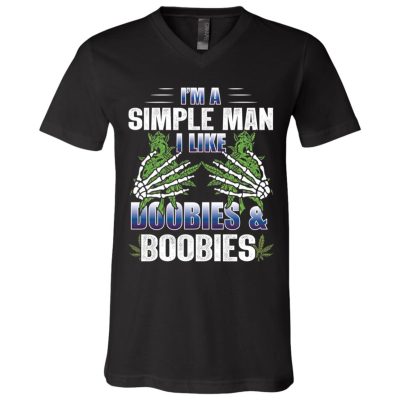 5Th. Simple Man Weed, Black, V-Neck T-Shirt