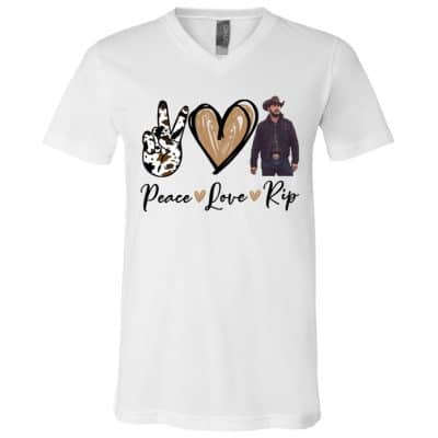 Peace Love RIP Wheeler, White, V-Neck T-Shirt