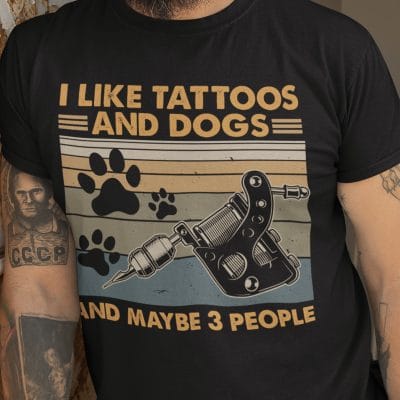 Alternative view of I Like Tattoos and Dogs and Maybe 3 People Retro Vintage T-Shirt - V-Neck Shirt