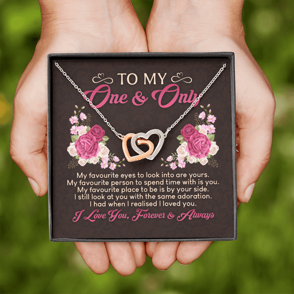 To My One And Only My Favorite Eyes To Look Into Are Yours Valentines Interlocking Hearts Pendant Necklace