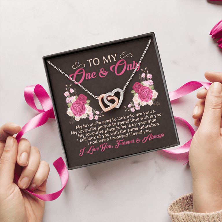 To My One And Only My Favorite Eyes To Look Into Are Yours Valentines Interlocking Hearts Pendant Necklace