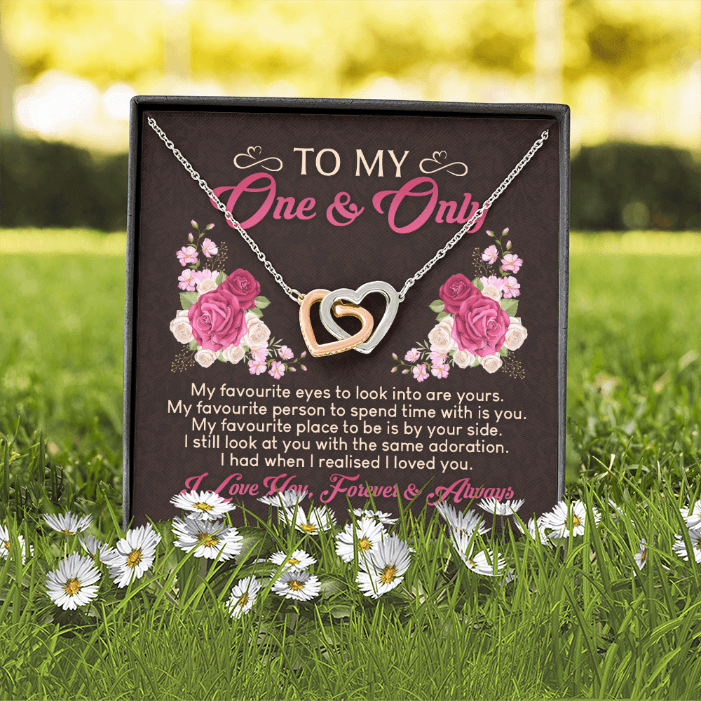 To My One And Only My Favorite Eyes To Look Into Are Yours Valentines Interlocking Hearts Pendant Necklace