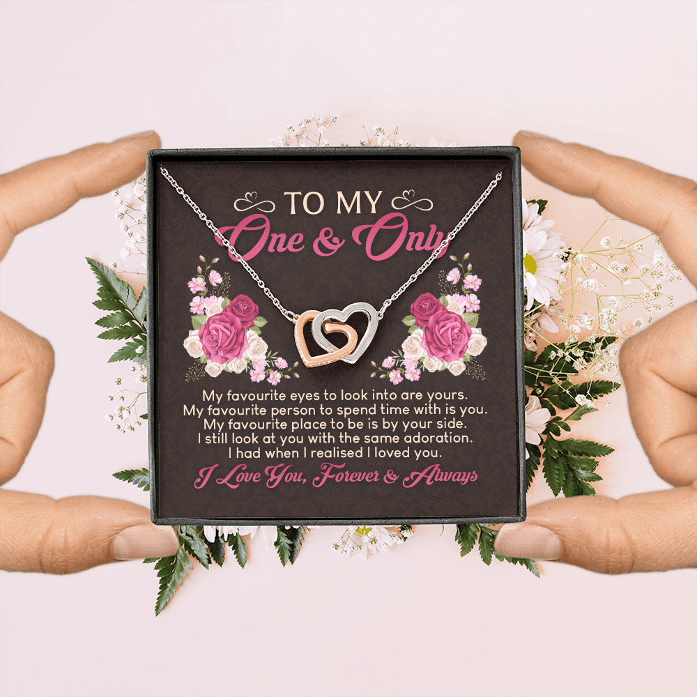 To My One And Only My Favorite Eyes To Look Into Are Yours Valentines Interlocking Hearts Pendant Necklace