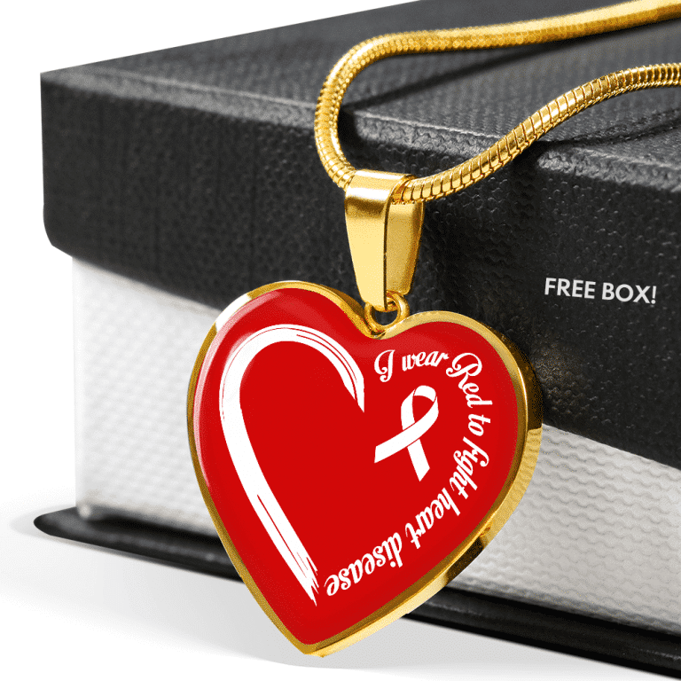 I Wear Red To Fight Heart Disease Necklace Heart Disease Awareness Gifts Heart Pendant Necklace - Bangle