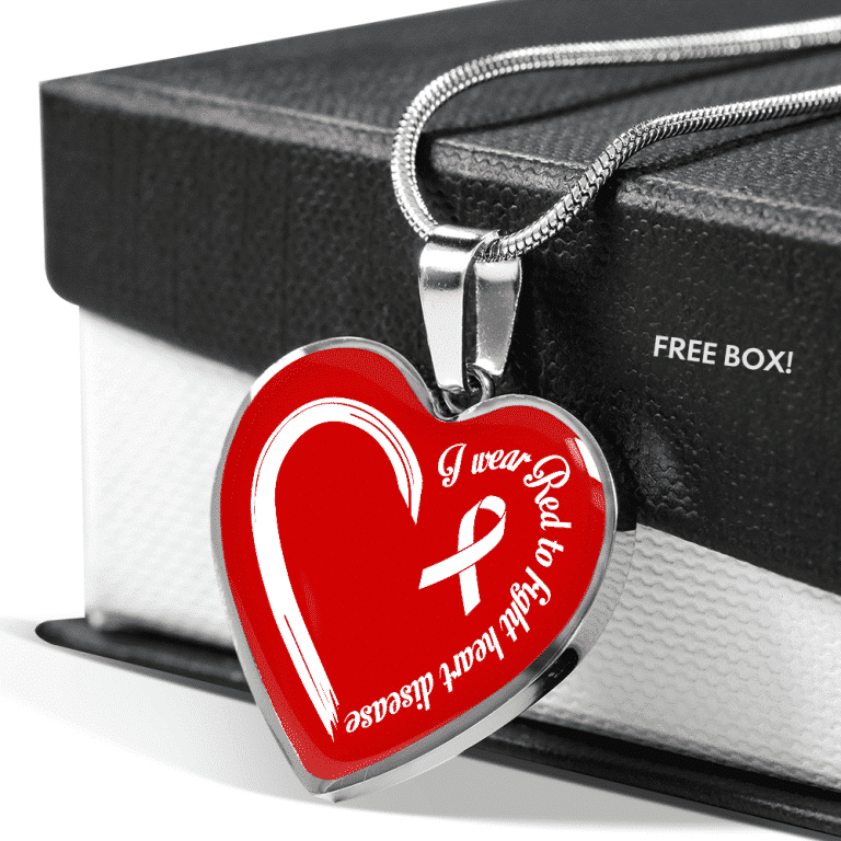 I Wear Red To Fight Heart Disease Necklace Heart Disease Awareness Gifts Heart Pendant Necklace - Bangle