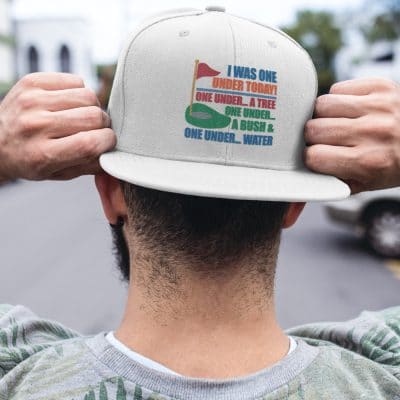 Alternative view of I Was One Under Golf Hole One Under a Tree One a Bush  Twill Cap - High-Profile Snapback Hat - Golf Lover Hat